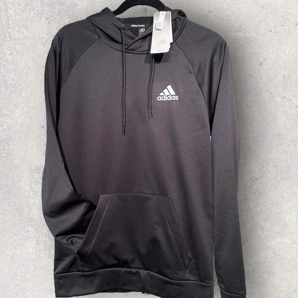 UNISEX Adidas Training Hoodie Standard Fit Aeroready in size SMALL BLACK w/white - Picture 3 of 3